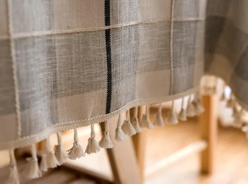 Miniatura 2 de Table Cover 24 x 24 inch, Square, Black Grey, Cotton Linen Plaid Dining Table Cloth