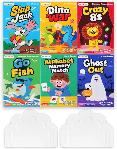 Miniatura 9 de Paquete mejorado de juegos de cartas para niños, 6 cubiertas, Go Fish, Old Maid, Crazy Eights, Memory Match, Slap Jack, War, Jugar a las cartas