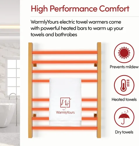 Miniatura 4 de WarmlyYours Toallero térmico para baño, calentador eléctrico de toallas y secadora de oro pulido, montado en la pared, enchufe o cableado de 120 V