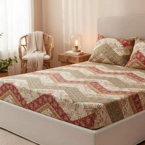 Miniatura 5 de DaDalogy Bedding - Sábana bajera ajustable con diseño floral botánico con funda de almohada, patrón de filigrana de cachemira cheurón bohemio