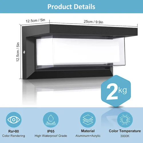 Miniatura 7 de Luces de porche al aire libre de 6000K, luz de pared LED de 18W 1800LM, accesorios de exterior modernos antioxidantes y resistentes al agua IP65