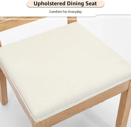 Miniatura 5 de ODUSE-DAILY French Country - Juego de 2 sillas de comedor de ratán beige, sillas de comedor de madera con respaldo de caña y asiento tapizado
