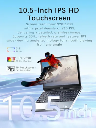 Miniatura 2 de Mini portátil de 10.5 pulgadas con pantalla táctil 2 en 1 convertible, Win 11 Pro Tablet PC, CPU N95 16GB DDR4 1TB SSD, 1920 * 1280 IPS, desbloqueo