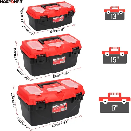 Miniatura 2 de MAXPOWER Cajas de herramientas con bandejas de herramientas extraíbles, caja de herramientas portátil para organizadores de herramientas