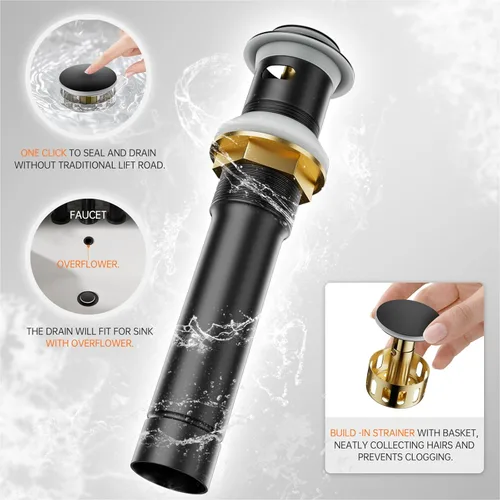Miniatura 8 de Phiestina Grifo de Lavabo de Baño de 4 Pulgadas, 2 o 3 Agujeros, 2 Asas, Centerset, Negro Mate, Sin Plomo, con Drenaje Emergente de Cobre y Líneas