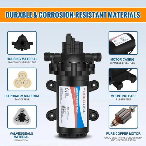 Miniatura 9 de YOUNGTREE Bomba de presión de diafragma de agua industrial de 110V 4.0GPM 50PSI Bomba eléctrica de transferencia de agua para RV bajo demanda de 110