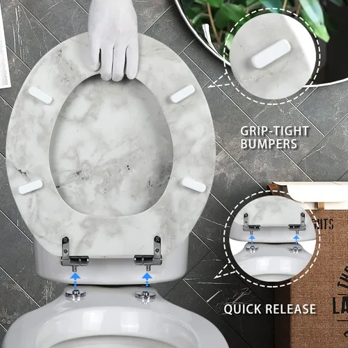 Miniatura 4 de Angel Shield - Asiento para inodoro de mármol con madera moldeada duradera con cierre silencioso, fácil de limpiar, bisagras de liberación rápida