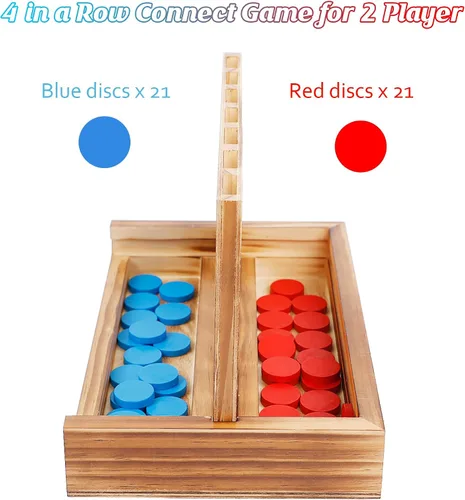 Miniatura 4 de Glintoper Set de Juego de Mesa Shut The Box y 4 en fila, Juego Clásico de Dados de Madera con Números y Alinea 4 para Niños y Familia, Decoración