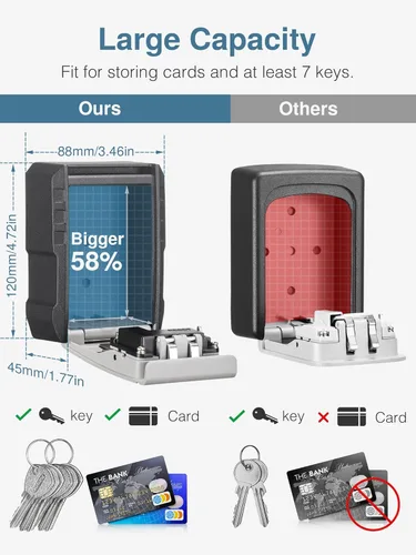 Miniatura 5 de Caja de seguridad Puroma para llaves con gancho para llaves, combinación de 4 dígitos reseteable, almacenamiento seguro de llaves impermeable, gran