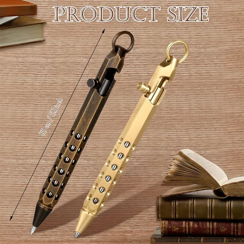 Miniatura 3 de Chinco Juego de 12 bolígrafos de acción con pernos, regalo para hombres, 4 bolígrafos hexagonales de latón macizo, 8 recambios de tinta, bolígrafo
