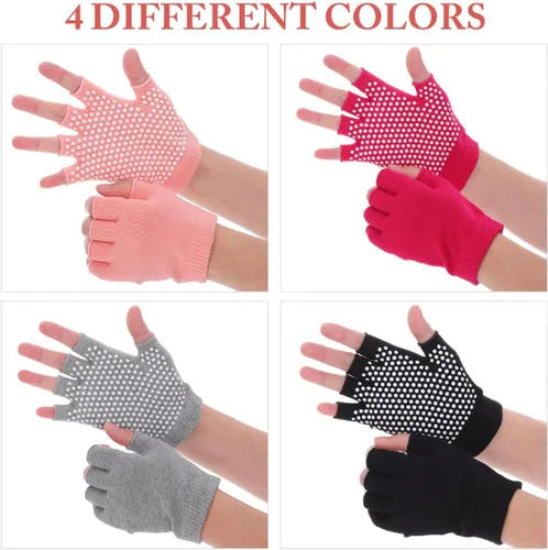Miniatura 5 de BESPORTBLE 4 pares de guantes de yoga antideslizantes para mujer, guantes de entrenamiento de medio dedo, versátiles protectores de manos