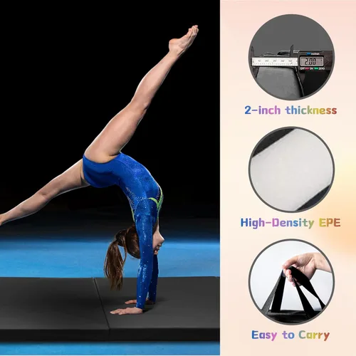 Miniatura 4 de RitFit Upgraded Folding Exercise Mat, 2 Inch Thick Gymnastics Mat 3’x6’,4’x8’,4x10’,2'x8' with Carrying Handles for Yoga, MMA, Stretching, Core Azul
