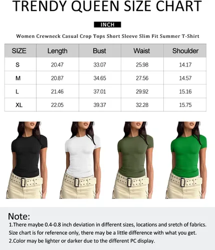 Miniatura 6 de Trendy Queen Camisetas básicas para mujer, cuello redondo, manga corta, lindas camisetas de verano, ajustadas, ropa Y2K