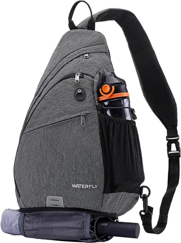 WATERFLY - Mochila de bandolera pequeña tipo eslinga, mochila al hombro para hombres y mujeres, para viajes, ciclismo, senderismo, mochila de día