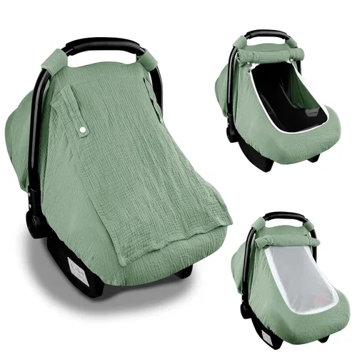 Miniatura 17 de Fundas de asiento de automóvil de muselina para bebés, funda de asiento de automóvil de verano para niños y niñas con ventana transpirable, toldo