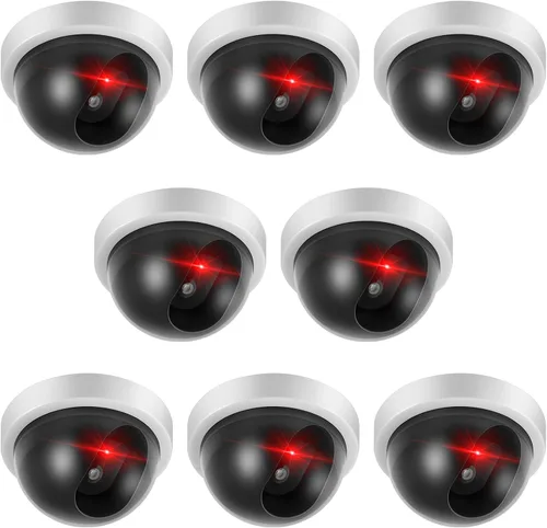 Miniatura 7 de Kanayu Paquete de 8 cámaras de seguridad falsas, cámara de seguridad falsa CCTV, seguridad falsa con luz LED roja intermitente, señuelo de Negro