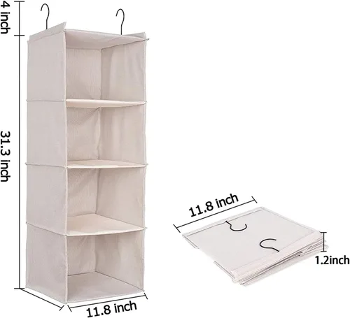 Miniatura 3 de Organizador de armario colgante y almacenamiento, Organizador de estantes para ropa de armario plegable de 4 estantes, tela de lino de imitación
