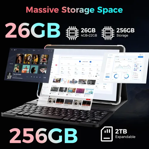 Miniatura 3 de Tableta con teclado, tableta Android 15 2026 con 26GB+256GB+2TB Expand, Tablet PC de 10 pulgadas con 8 núcleos, Gemini AI, 5G WiFi, 8000mAh, BT5.0