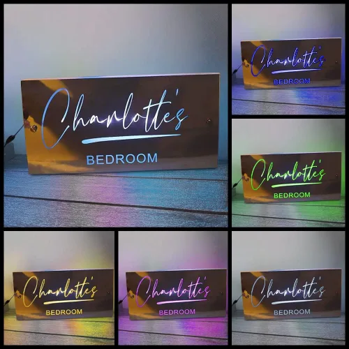 Miniatura 2 de Espejo con nombre personalizado, lámpara colgante de pared, letrero personalizado para arte luz RGB, letreros nocturnos de neón montados, decoración