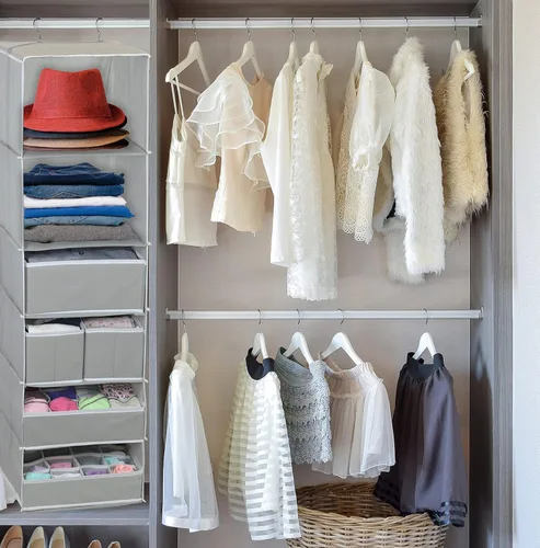 Miniatura 7 de Simple Houseware Organizador de armario colgante de 6 estantes con 5 cajones de almacenamiento, gris