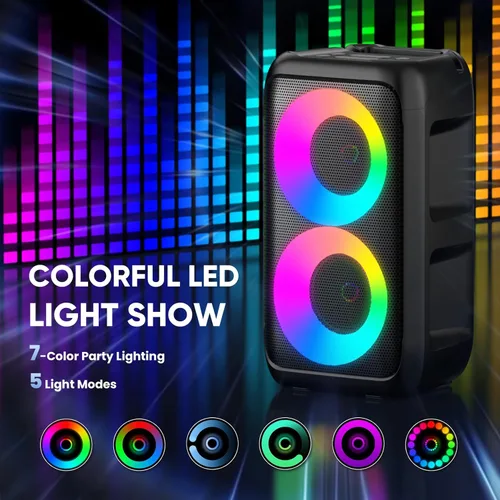 Miniatura 6 de Máquina de karaoke para adultos y niños, altavoz Bluetooth portátil con 2 micrófonos inalámbricos, modo TWS y luz LED, sistema PA de batería de 10