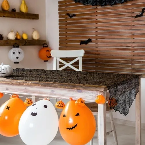 Miniatura 2 de Camino de mesa de Halloween, tela de araña de encaje negro, para decoración de Halloween, fiesta, decoración de mesa de comedor, 18 x 72 pulgadas
