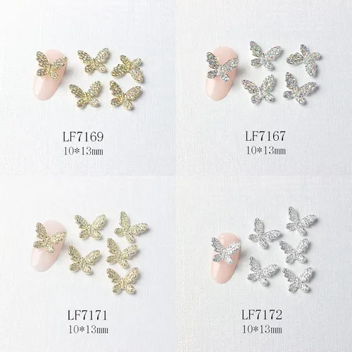 Miniatura 4 de 22 dijes de mariposa 3D para uñas, cristales, diamantes de imitación, aleación de metal, oro y plata, diseño de gemas para mujer, decoración