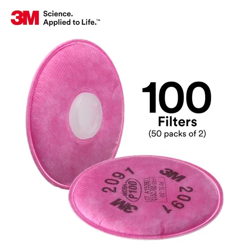 Miniatura 2 de 3M P100 Filtro Respirador 2091, 50 Pares, Ayuda a Proteger Contra Partículas a Base de Aceite y No Aceite, Plomo, Asbesto, Arsénico, MDA