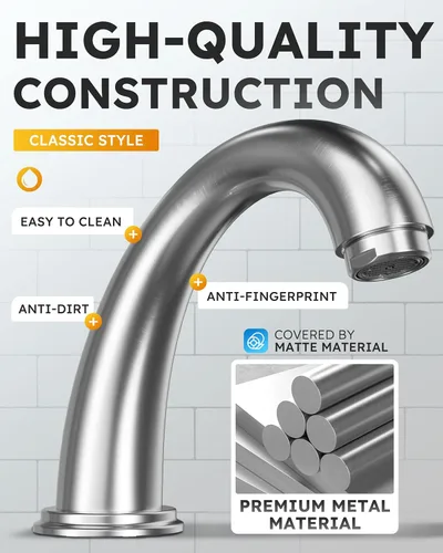 Miniatura 3 de WOWOW Grifo de baño de latón sólido de 2 asas con 3 agujeros, grifo de lavabo de acero inoxidable para tocador, grifo de lavabo de baño de níquel