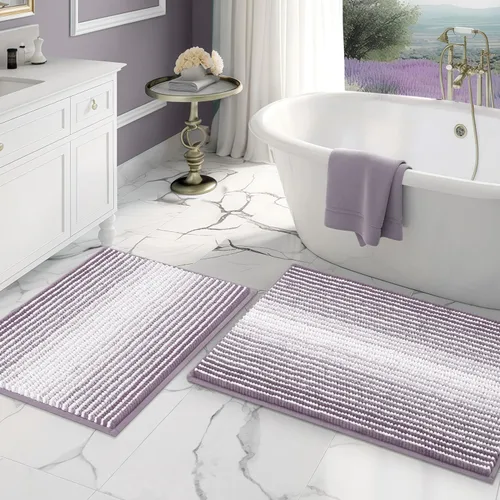 Miniatura 56 de BSICPRO Juegos de Alfombras y Tapetes para Baño, Juego de Alfombra de Baño de Felpilla Gruesa Absorbente de 2 Piezas Antideslizante, Tapetes Suaves