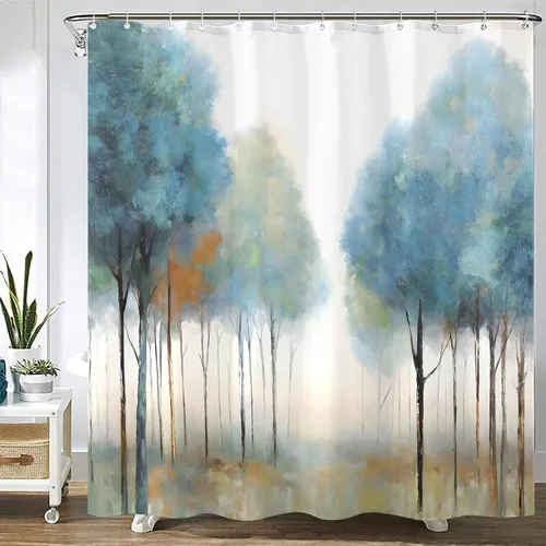 Miniatura 18 de Cortina de ducha con diseño de árbol de la vida, cortina de ducha de vidrio emplomado, cortinas de ducha artística para baño, juego de cortina