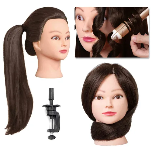 Miniatura 5 de SOPHIRE Cabeza de maniquí de 26 a 28 pulgadas con 80 % cabello humano real, cabeza de entrenamiento de peluquería para práctica de peluquería