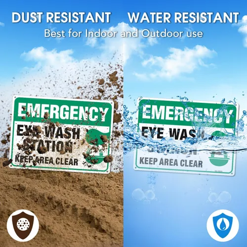 Miniatura 4 de Letrero de emergencia, estación de lavado de ojos, 2 unidades, 10 x 7 pulgadas, libre de óxido, aluminio 040, protección UV, impermeable, resistente