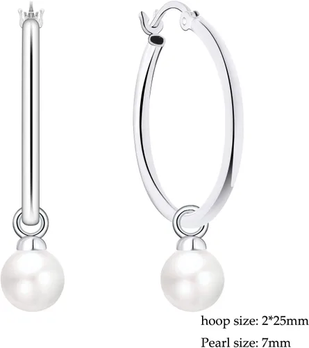 Miniatura 4 de JO WISDOM Pendientes de aro de plata de ley 925 con perlas simuladas de Danlge (blanconegro)