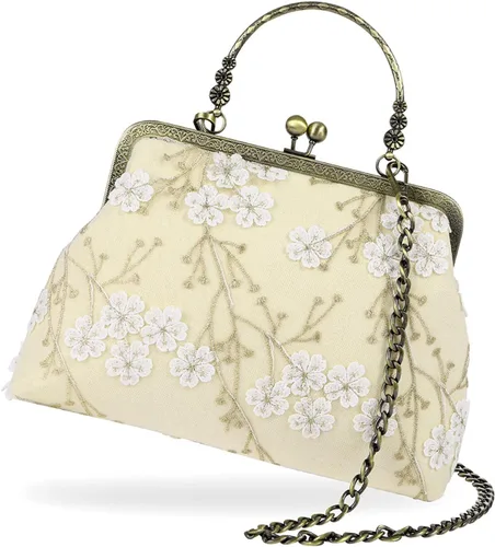 Miniatura 128 de Bolso floral con asa superior, bolso de noche Kiss Lock para mujer, bolso vintage
