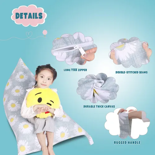 Miniatura 4 de LOLOMLO Funda para puf de almacenamiento de animales de peluche, lona con margaritas de felpa, artículos de almacenamiento y asiento sentado