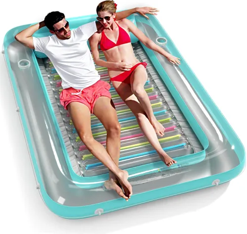 Miniatura 23 de Jasonwell Flotador de piscina inflable 4 en 1 para bronceado - Flotador de balsa para tomar el sol, juguetes, colchoneta para cama de bronceado Base