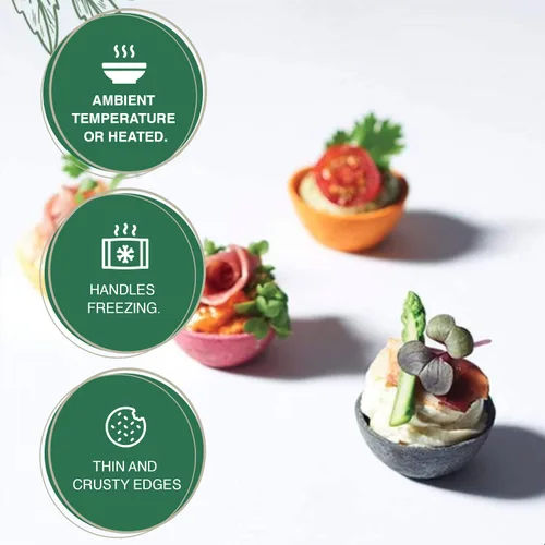 Miniatura 7 de CROC'IN - Mini conchas agrias naranjas - Tazas de aperitivo o postre comestibles - Moldes de pastelería - Confitería artesanal y vegana - 60 piezas