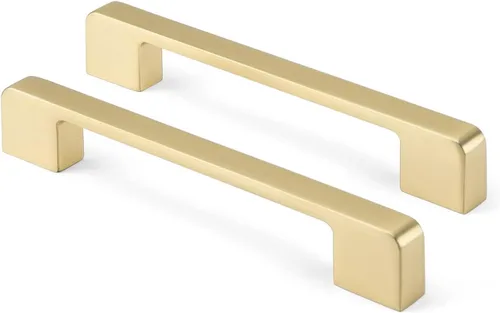 Rergy Tiradores de cocina para gabinetes, paquete de 10 unidades doradas de 5 pulgadas con agujero central, herrajes cuadrados para cajones de Oro