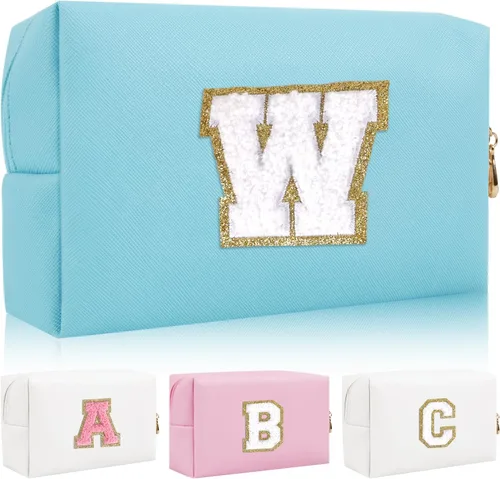 Miniatura 13 de Bolsa de maquillaje con parche de letra inicial personalizada, bolsa de cosméticos de chenilla preppy con letra de chenilla con cremallera, Y