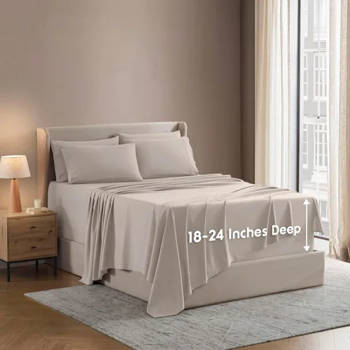 Miniatura 18 de Nestl Juego de sábanas extra profundas tamaño King, sábanas transpirables y refrescantes de 6 piezas, juego de ropa de cama de lujo con bolsillos