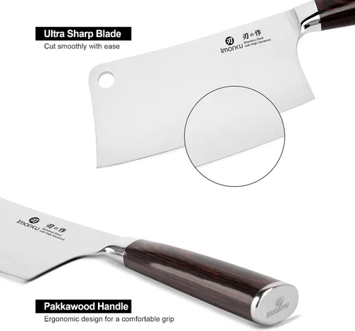 Miniatura 8 de imarku Cuchillo de carnicero japonés afilado de acero de alto carbono de 7 pulgadas, cuchillo multiusos para cocina, cocina, restaurante, Marrón