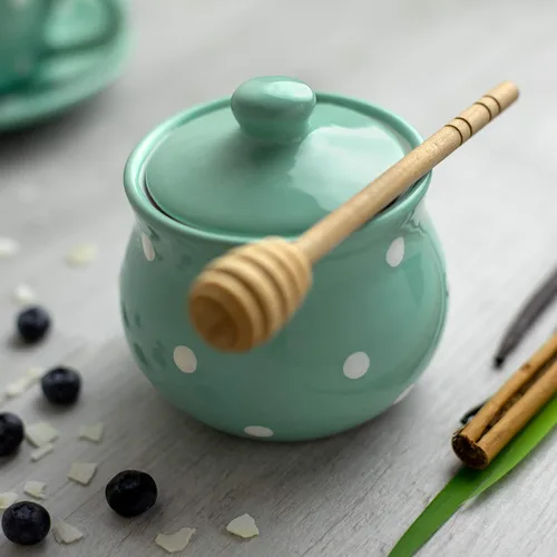Miniatura 2 de City to Cottage Azucarero de cerámica con tapa, condimento de azúcar de 10 onzas para barra de café, tazón dispensador de azúcar, olla de Turquesa