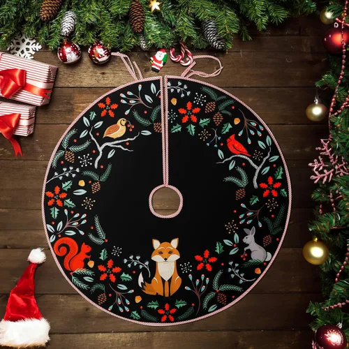Miniatura 4 de Falda de Árbol de Navidad de 36" Animales del Bosque Falda de Árbol de Navidad Alfombrillas Decorativas para Casa de Campo Rústica Navidad Corona