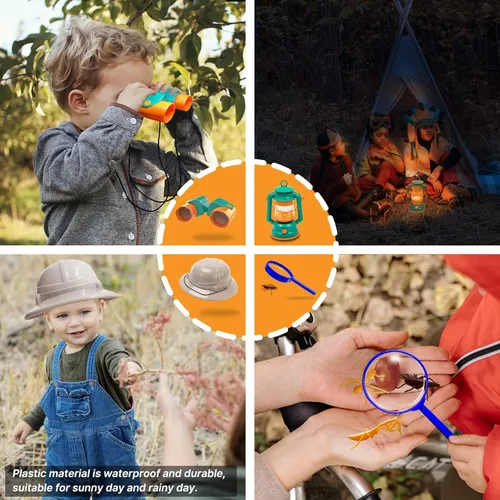 Miniatura 5 de Juguetes de campamento para niños, fogata de juguete, linterna, sombrero de safari, binoculares, botella, comida de juguete, malvaviscos, juego