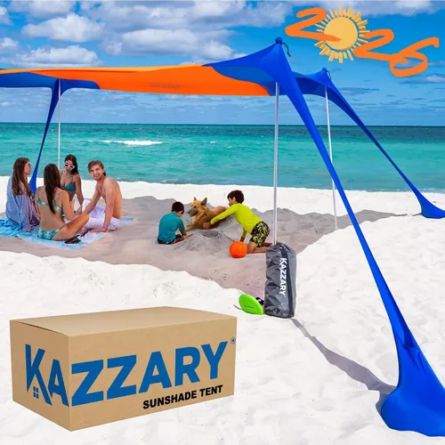 Miniatura 8 de Tienda de campaña de playa UPF50+ con bolsas de arena, 4 postes de estabilidad, clavijas de tierra, pala de arena de disco volador, refugio ligero