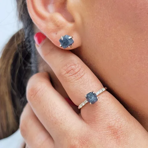 Miniatura 152 de Natural raw gemstone stud earrings with white gold over 925 sterling silver, 6 to 7mm rough genuine quality birthstone gift for her, Uniquelan