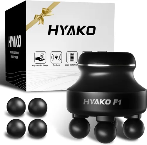 HYAKO F1 Masajeador Eléctrico de Mano de 4 Cabezas para Tejido Profundo – Herramienta Profesional Portátil de Masaje Muscular Orbital para Alivio de