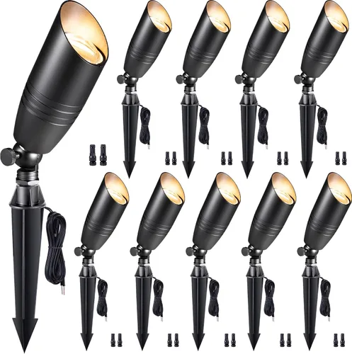 Miniatura 28 de Gardenreet Focos de paisaje de bajo voltaje - Luz superior LED de latón 12V para exterior, luces focales cableadas IP65 impermeables, enfoque