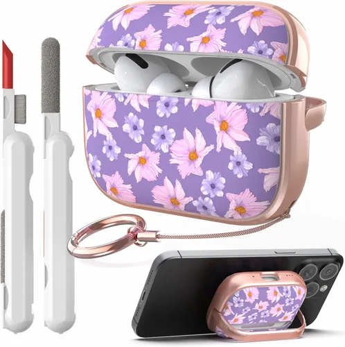 Miniatura 13 de TATOFY Funda con cerradura para estuche de Airpods Pro, funda rígida de flores para iPod Pro para mujeres y niñas con soporte para teléfono y kit